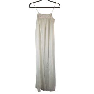 Vintage J C Penny's Nylon White  Pink Floral Embroidery Nightgown Sz 8-10